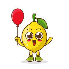 Cartoon of lemon fruit holding a balloon , character design