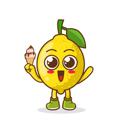 Cute Cartoon lemon fruit character holding ice cream cone