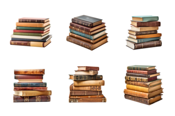 a pile of old books collection isolated on a transparent background