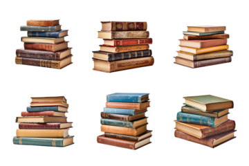 a pile of old books collection isolated on a transparent background