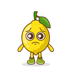 Cute sad lemon fruit character, lemon character with sad emotion, face, depressive eyes