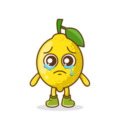 Funny crying emoticon. lemon character with tears in eyes