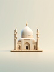 3D islamic mosque illustration for banner social media, gold, minimalist, eid fitr, eid adha, ramdhan kareem, muharam, islamic new year