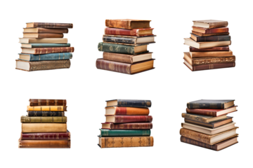 a pile of old books collection isolated on a transparent background