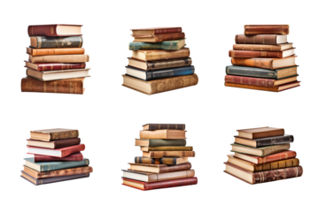 a pile of old books collection isolated on a transparent background