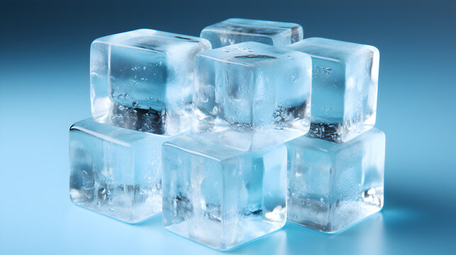 ice cube on light blue background Generative AI