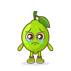 Funny crying emoticon. lime character with tears in eyes