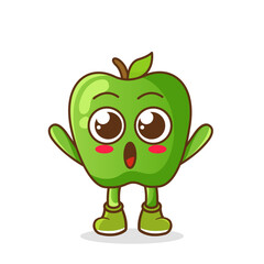 green apple fruit raise hands up. Illustration of a cute green apple character who is pleased with both hands raised