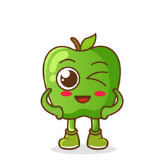 wink green apple cute fruit character mascot vector design