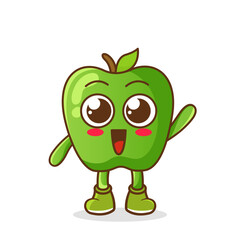 A happy green apple waving its hands. Cute funny green apple fruit waving hand character