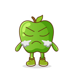 Angry evil green apple fruit cartoon character. Cute funny cartoon green apple character