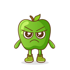 Obraz premium Angry. fruit character vector. green apple character illustration, Cute green apple character with angry expression vector illustration.