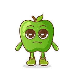 annoyed expression of the cute green apple fruit cartoon character
