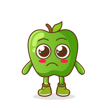 sad emoji green apple character, fruit character vector. green apple character illustration