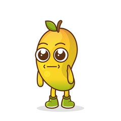 a picture of mango fruit with a flat expression. No words straight face mango fruit emoji. Vector flat design emoticon icon isolated on white background.
