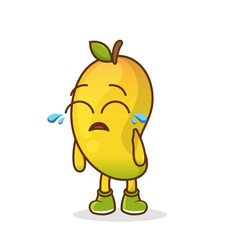 Cute funny crying sad mango fruit character.