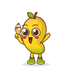 Cute Cartoon mango fruit character holding ice cream cone