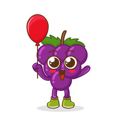 Cartoon of grape fruit holding a balloon , character design