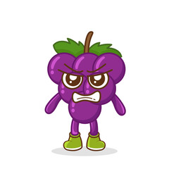 cute grape character with angry expression, mouth wide open. suitable for emoticon, logo, mascot, sticker