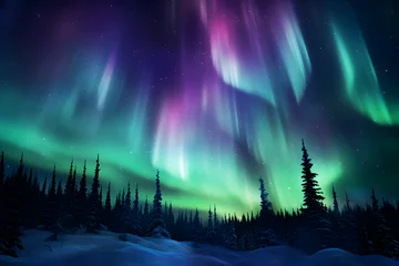 Fototapete Nordlichter aurora borealis in the mountains