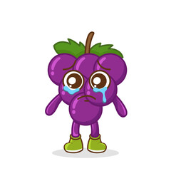 Funny crying emoticon. grape character with tears in eyes
