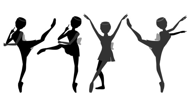 ダンサーのシルエットのイラストセット_バレエ「ドン・キホーテ」キューピッドを踊るバレリーナのイメージ