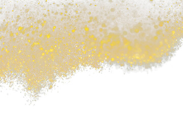 Explosion metallic gold glitter sparkle. Golden Glitter powder spark blink celebrate, blur foil explode in air, fly throw gold glitters particle. Black background isolated, selective focus Blur bokeh