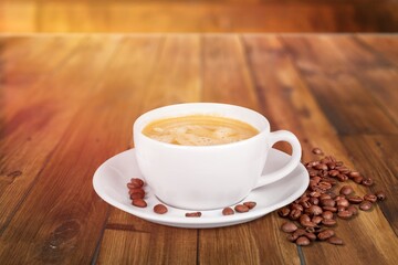 Cup of tasty aroma coffee with milk