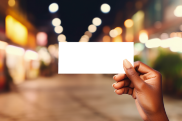 Businesswoman holding card with transparent PNG background, space for writing. Generative AI