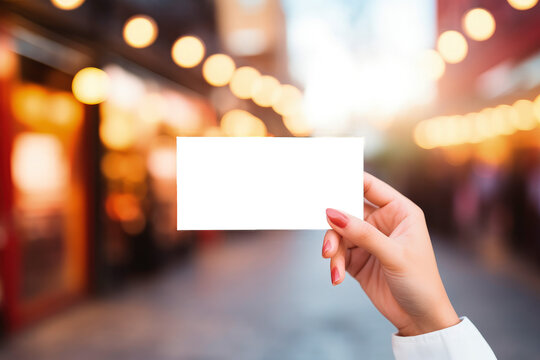 Businesswoman holding card with transparent PNG background, space for writing. Generative AI