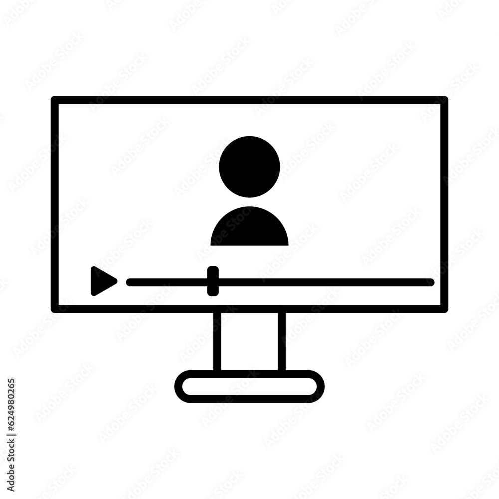 Poster video player icon. video player on monitor icon. video player with person icon. vector illustration.