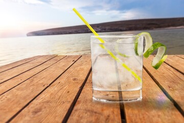 Tasty fresh Cocktails drink with ice in glass