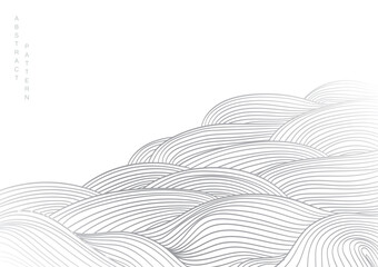 Oriental natural wave pattern with ocean decoration banner design in vintage style. Japanese background with grey hand drawn line texture painting element vector. Marine template.