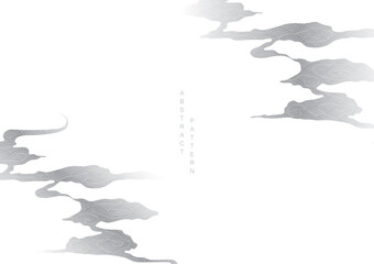 Blue, black and brown brush stroke texture with Japanese chinses cloud pattern in vintage style. Abstract art landscape banner design with watercolor texture vector.