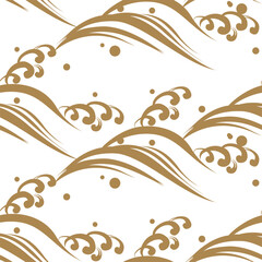 Fototapeta premium Japanese seamless pattern with hand drawn wave background elements vector in vintage style.