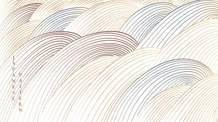 Japanese background with line art pattern vector. Abstract landscape. Hand drawn wave with ocean sea elements banner in vintage style.