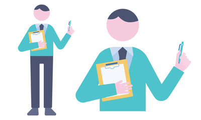 バインダーとペンを持つ男性