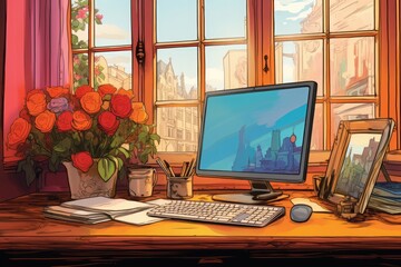パソコンデスク,Generative AI AI画像
