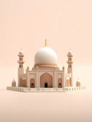 Obraz premium 3D islamic mosque illustration for banner social media, gold, minimalist, eid fitr, eid adha, ramdhan kareem, muharam, islamic new year