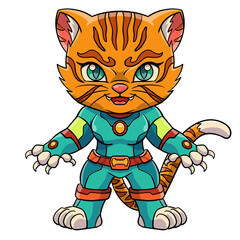 Cute cat superhero in green suit