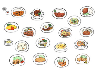 洋食の料理セット　イラスト