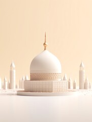 Fototapeta premium 3D islamic mosque illustration for banner social media, gold, minimalist, eid fitr, eid adha, ramdhan kareem, muharam, islamic new year