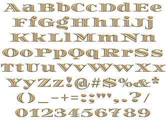 Alphabet, Set, Letters, Numbers, Letter,..Number, Decorative, Fancy, Fun, Font, 3D,..Text, ABC, Gold