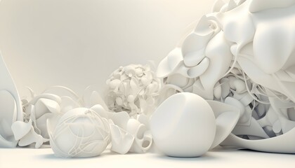 3d render abstract wallpaper. Textures of complex and chaotic shapes. Clean white color. Clean white color. Generative AI
