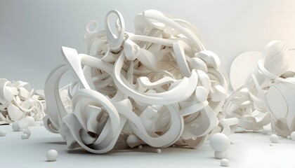 3d render abstract wallpaper. Textures of complex and chaotic shapes. Clean white color. Clean white color. Generative AI
