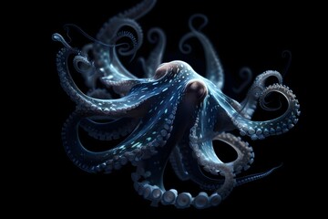 Obraz premium Abstract wallpaper for cell phones. Blue-white colored octopus concept. Generative AI 