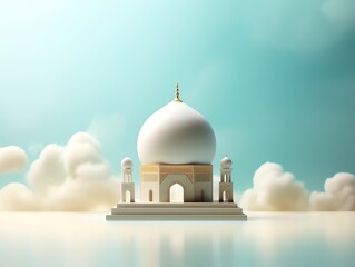 3D islamic mosque illustration for banner social media, gold, minimalist, eid fitr, eid adha, ramdhan kareem, muharam, islamic new year