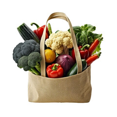Farmers market vegetables in a tote bag. isolated object, transparent background