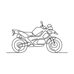 One continuous line drawing of motorcycle as land vehicle with white background. Land transportation design in simple linear style. Non coloring vehicle design concept vector illustration