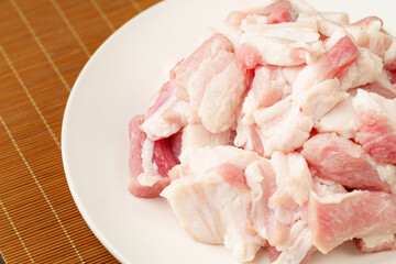 Fresh pork slices on chinese background